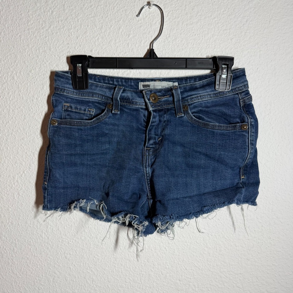 Levi's 529 Curvy Cut Off Shorts Womens 4 Blue Denim Cotton Mid Rise Frayed Hem